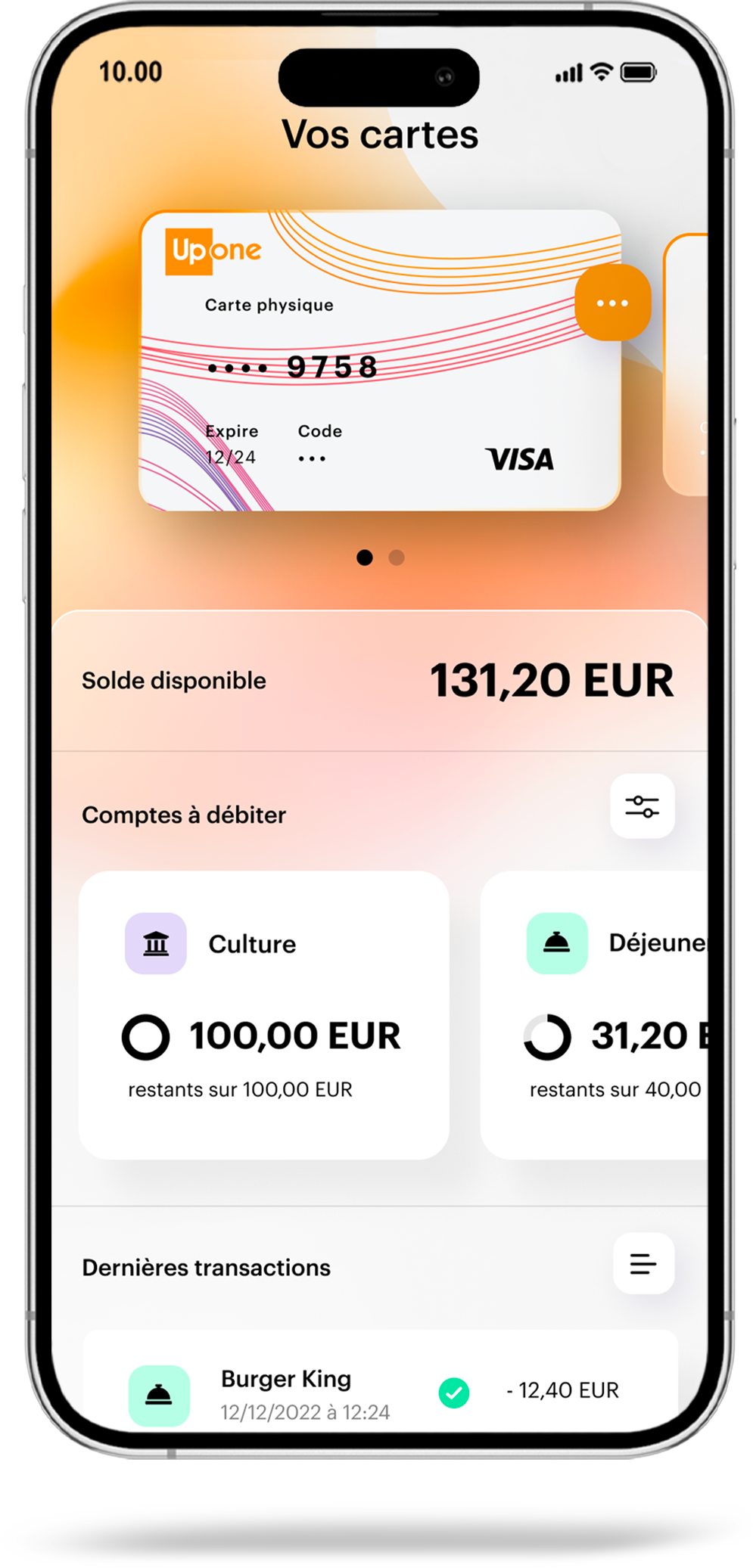 L’application UpOne pour gérer le compte et consulter les transactions